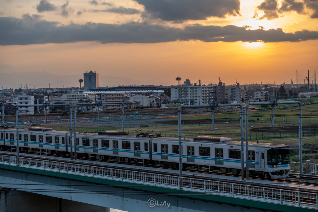 夕陽と電車